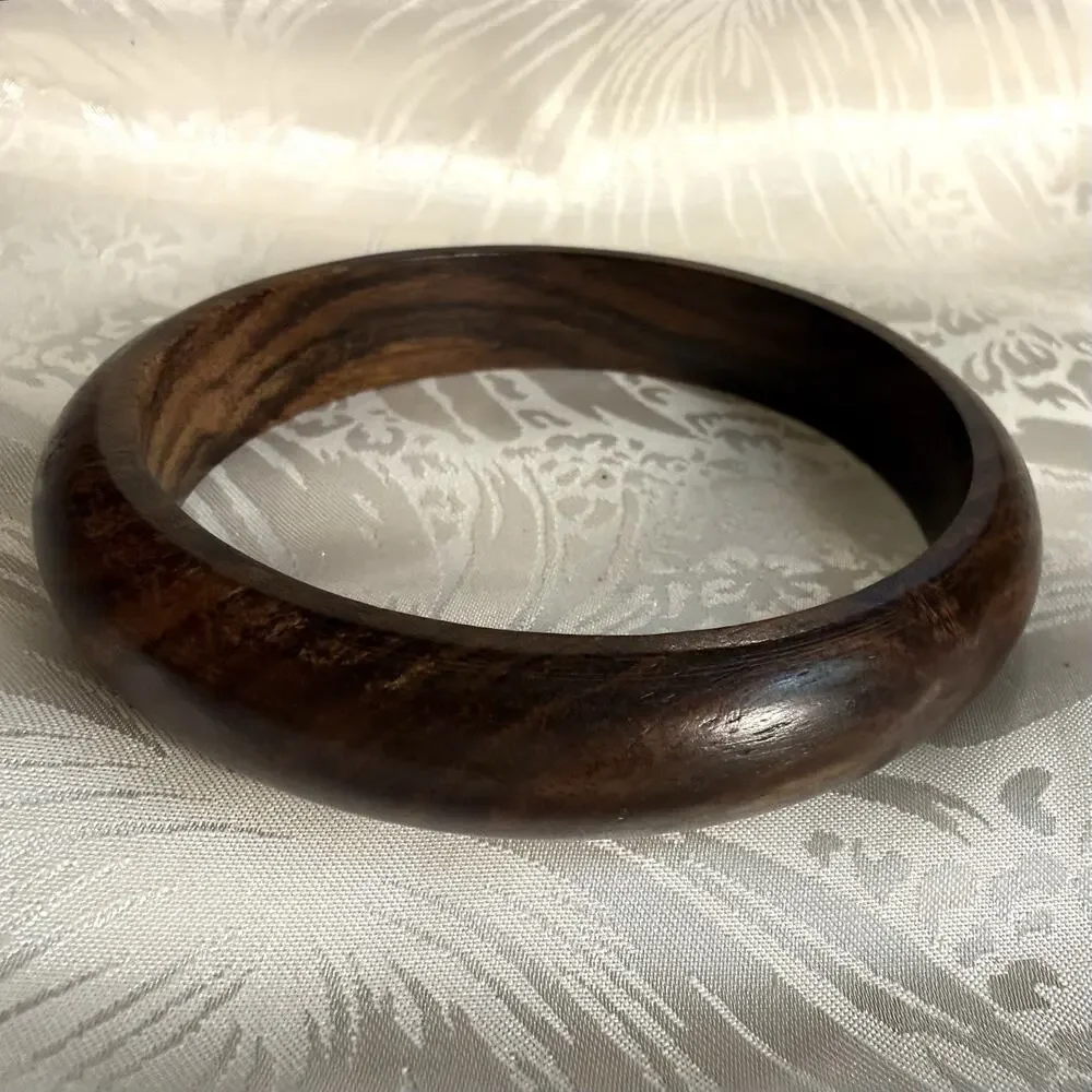Boho Wooden Bangle Bracelet Dark Brown Natural Wood Grain Earthy Ecofriendly